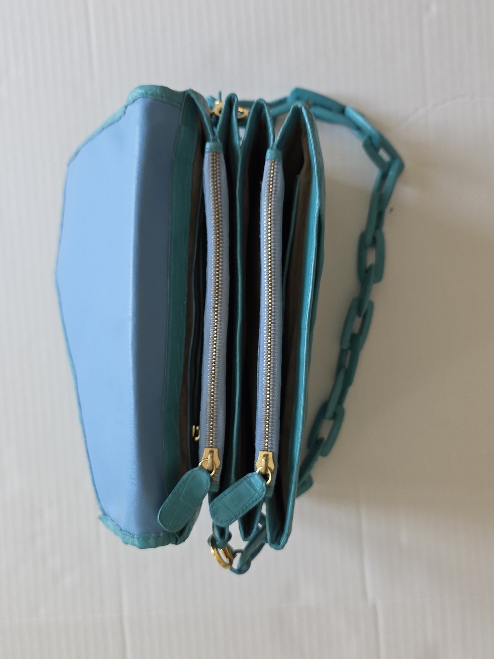 Nancy Gonzalez Turquoise Genuine Crocodile Leather Shoulder Bag Luxurious Purse - Picture 4 of 15